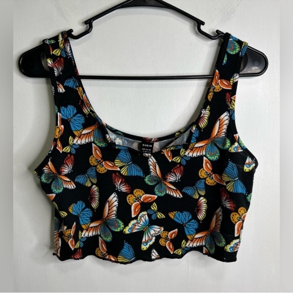 Shein Butterfly Tank Top Cropped Lettuce Hem NWOT